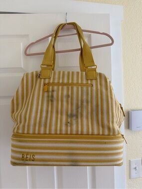 BEIS Yellow Stripe Weekend Tote Bag
